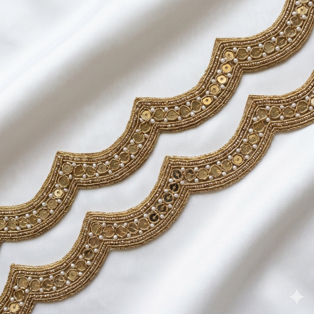 Scalloped Geometric Lace Border with Sequin Detailing
