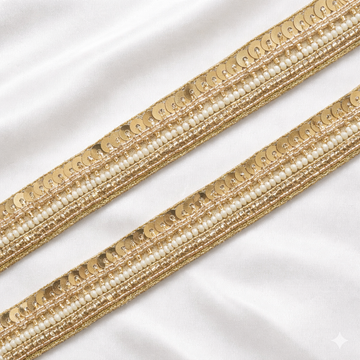 Champagne Gold Linear Sequin and Pearl Lace Border