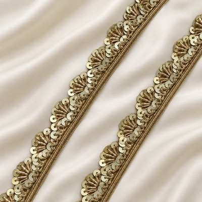 Floral Scalloped Zardozi Embroidered Lace Trim with Sequin & Bugle Bead Detailing for Bridal & Designer Wear