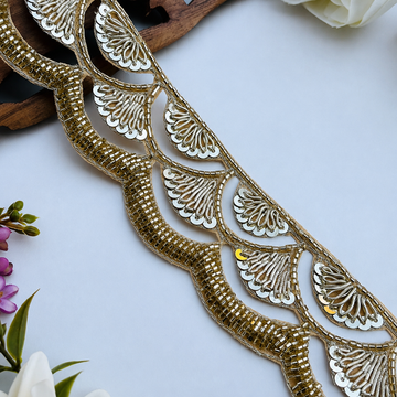 Zardozi Sequin Leaf Motif Cutwork Lace Border