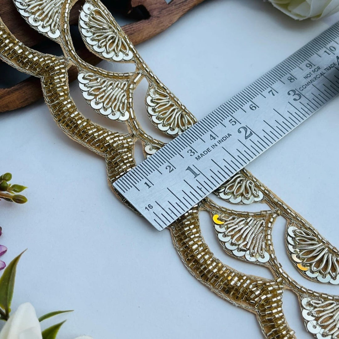Zardozi Sequin Leaf Motif Cutwork Lace Border
