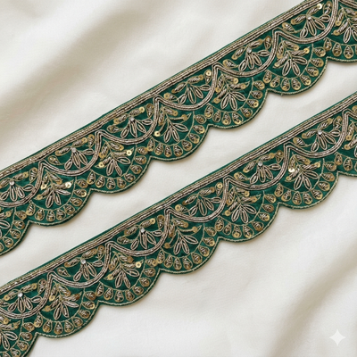 Green Scalloped Embroidered Sequin Lace Border Trim