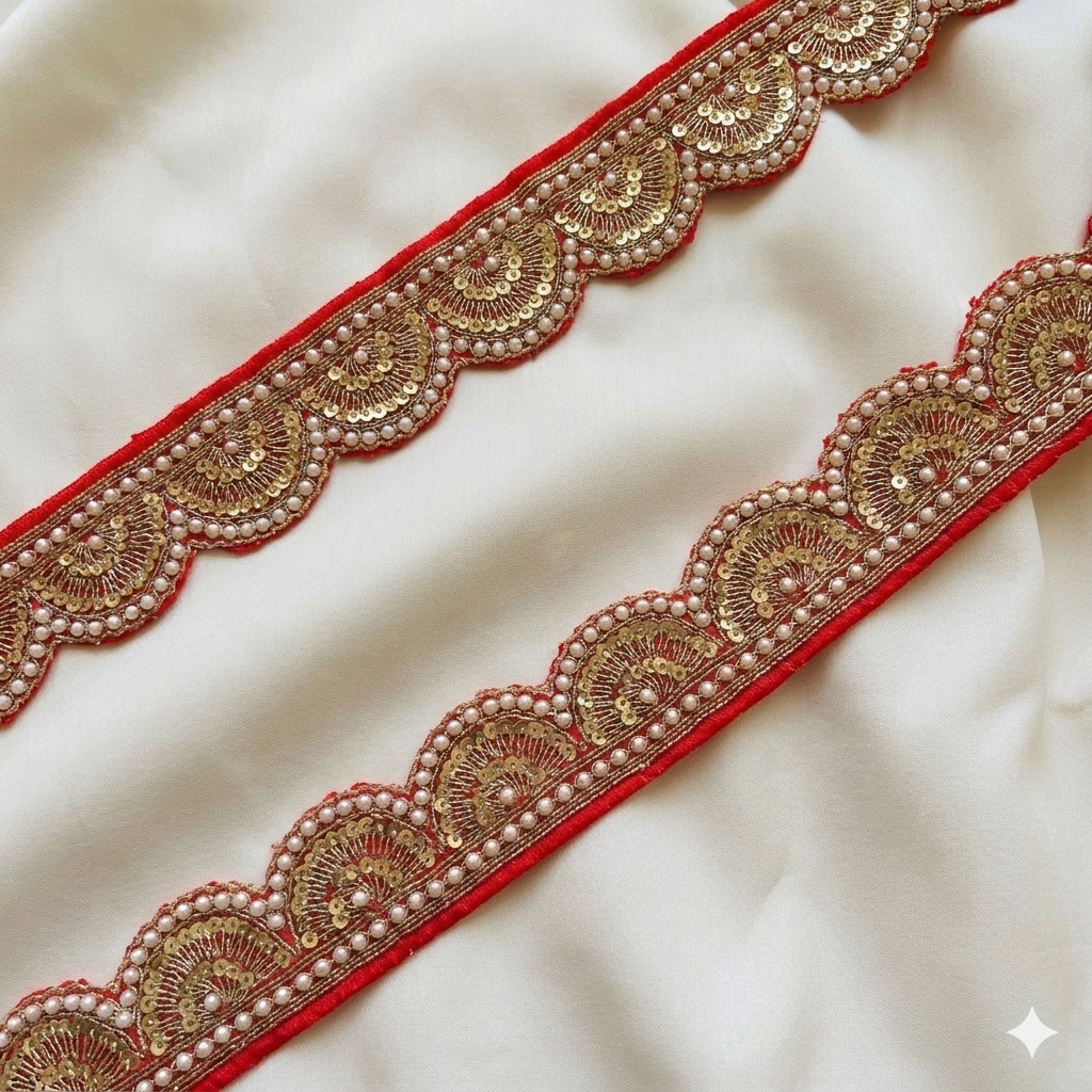 Handcrafted Scalloped Pearl & Sequin Trim
