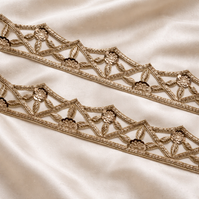 Gold Geometric Floral Embroidered Lace Border Trim