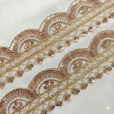 Handcrafted Pearl & Sequin Embroidered Scalloped Lace Border