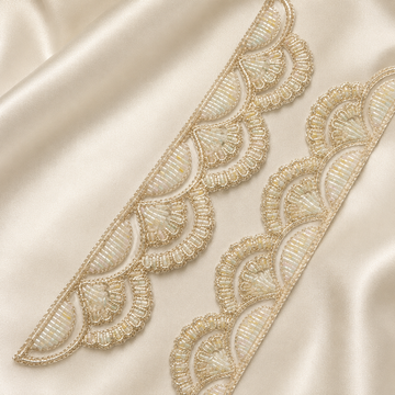 Handcrafted Layered Scallop Beaded Lace Trim for Designer Wear