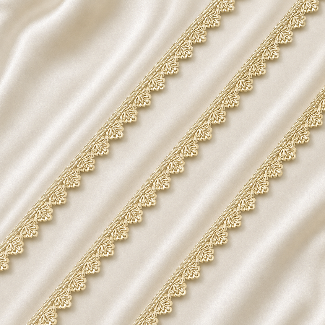 Handcrafted Metallic Fan Motif Sequin Lace Trim for Designer Wear