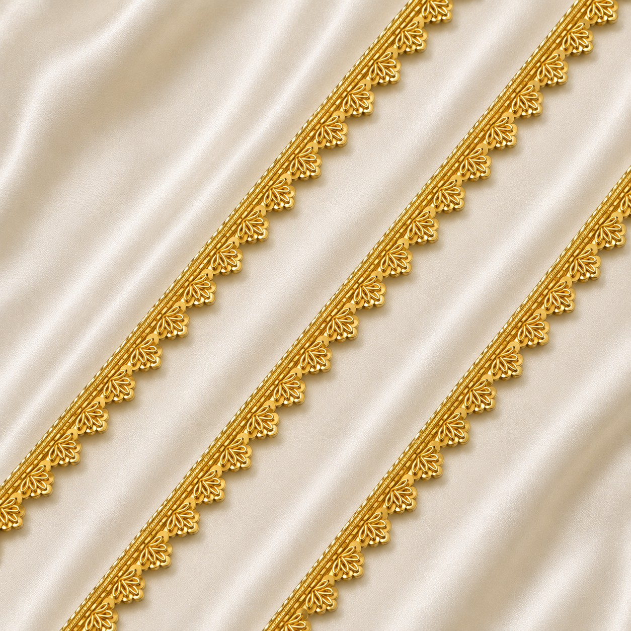 Handcrafted Metallic Fan Motif Sequin Lace Trim for Designer Wear