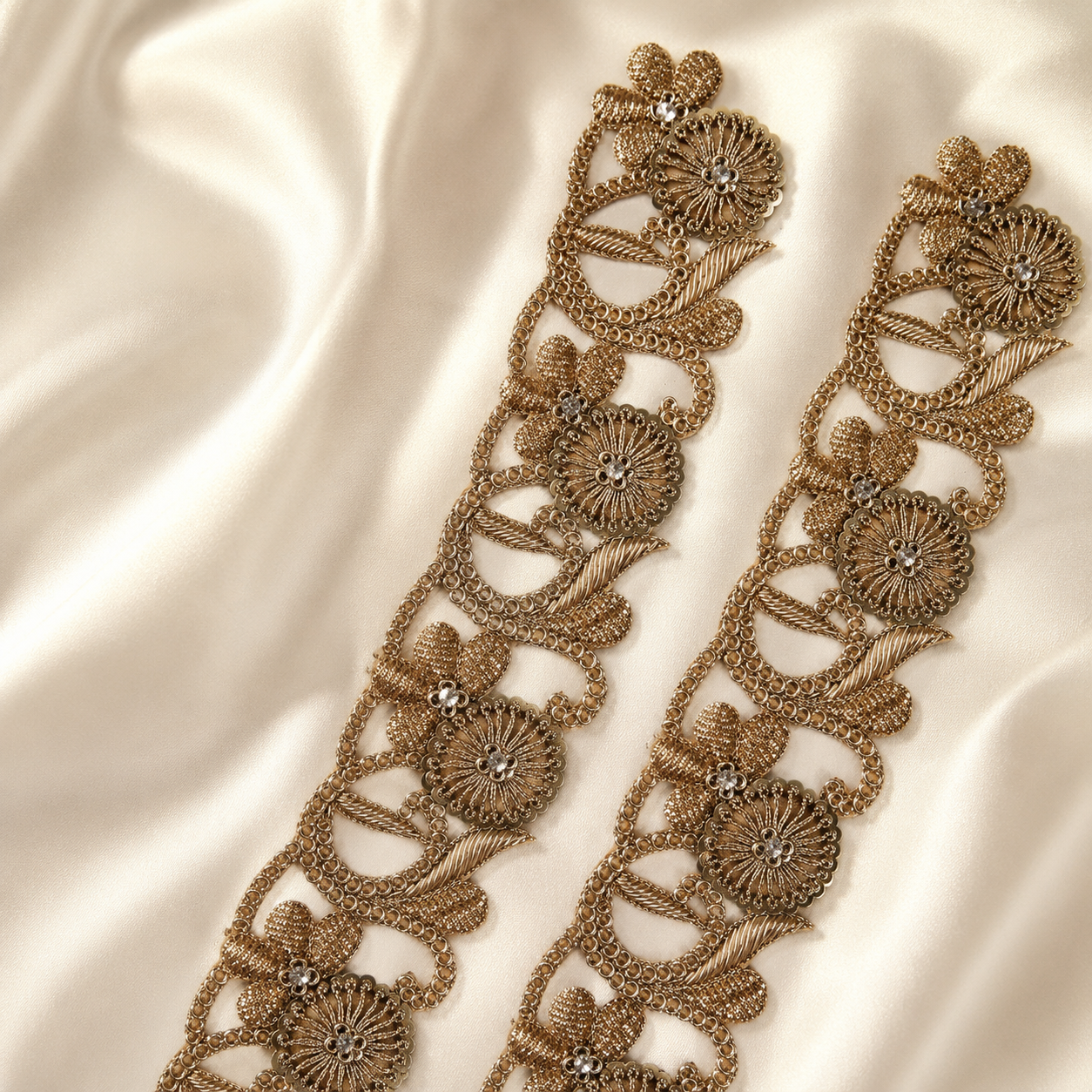 Zardozi Floral Vine Cutwork Lace Border for Bridal Wear