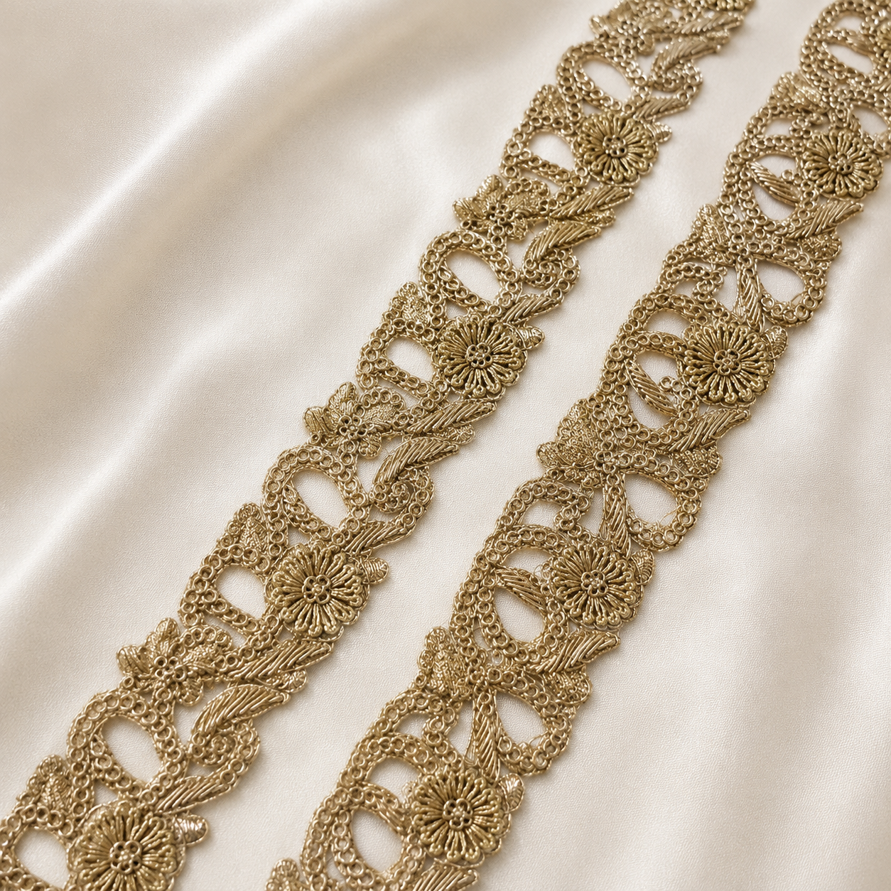 Zardozi Floral Vine Cutwork Lace Border for Designer Wear