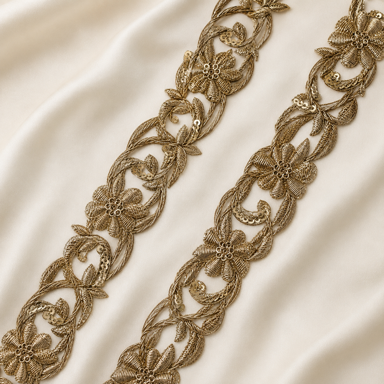 Zardozi Floral Vine Sequin Cutwork Lace Border