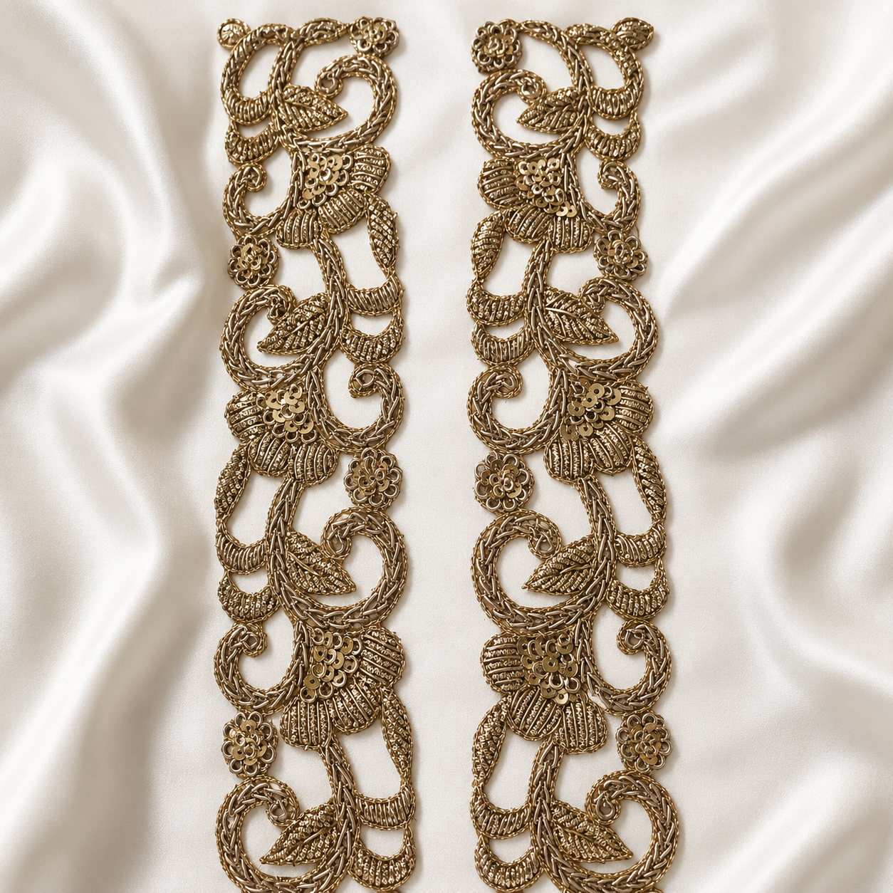 Zardozi Sequin Floral Vine Cutwork Lace Border