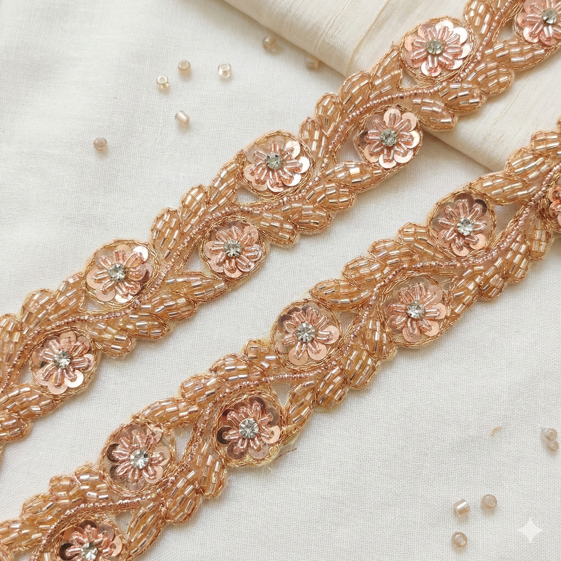 Scalloped Sequin Floral Beaded Lace Trim – Handcrafted Designer Border