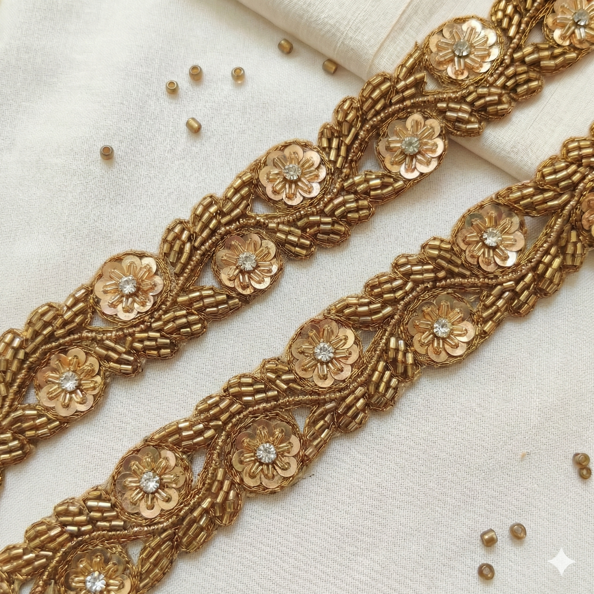 Scalloped Sequin Floral Beaded Lace Trim – Handcrafted Designer Border