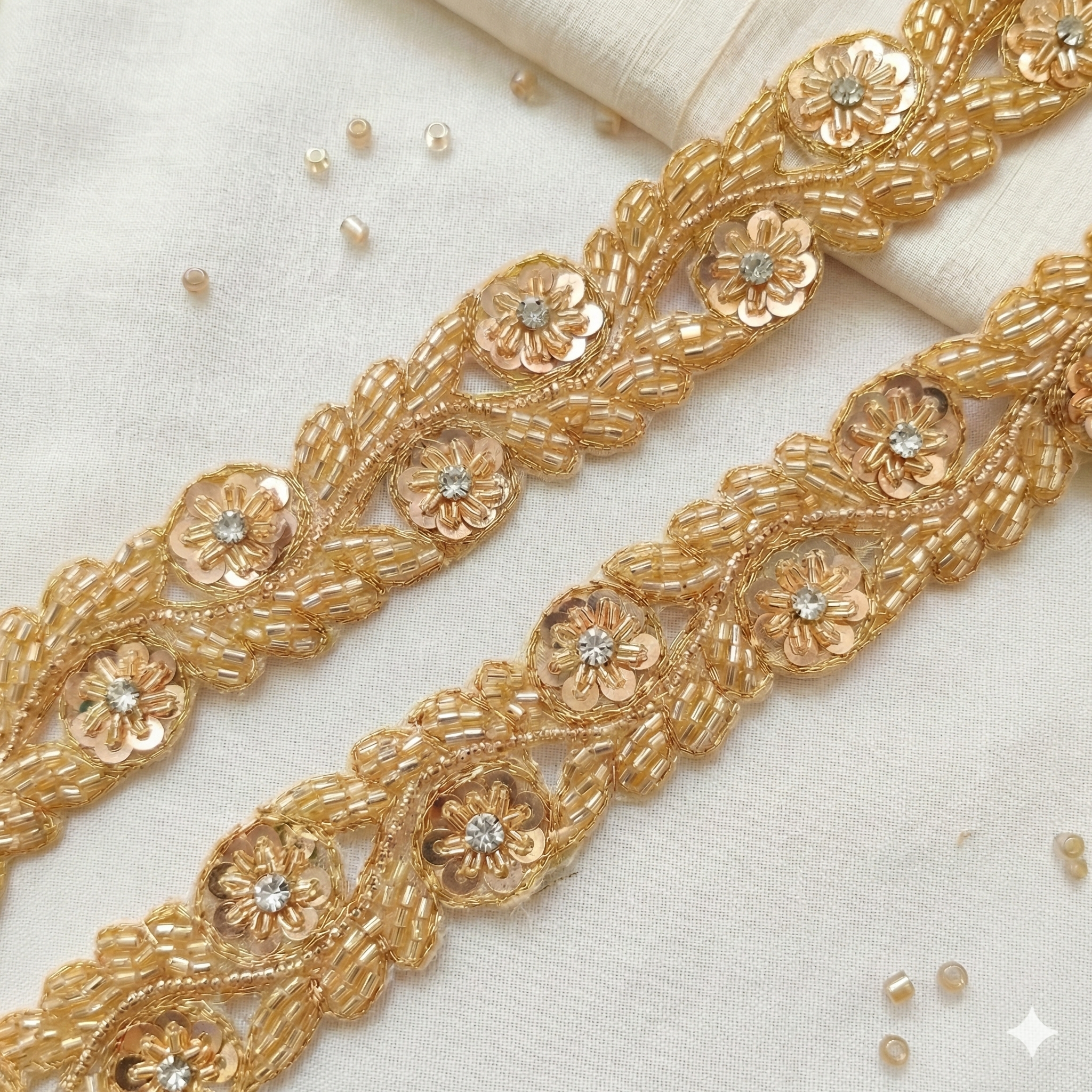 Scalloped Sequin Floral Beaded Lace Trim – Handcrafted Designer Border