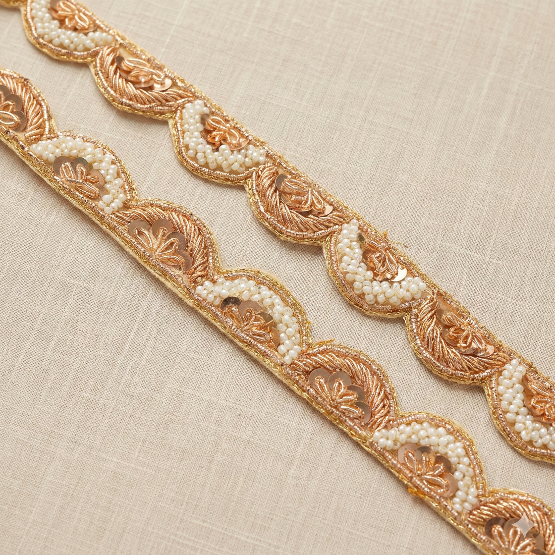 Scalloped Pearl Zardozi Lace Trim – Handcrafted Designer Border