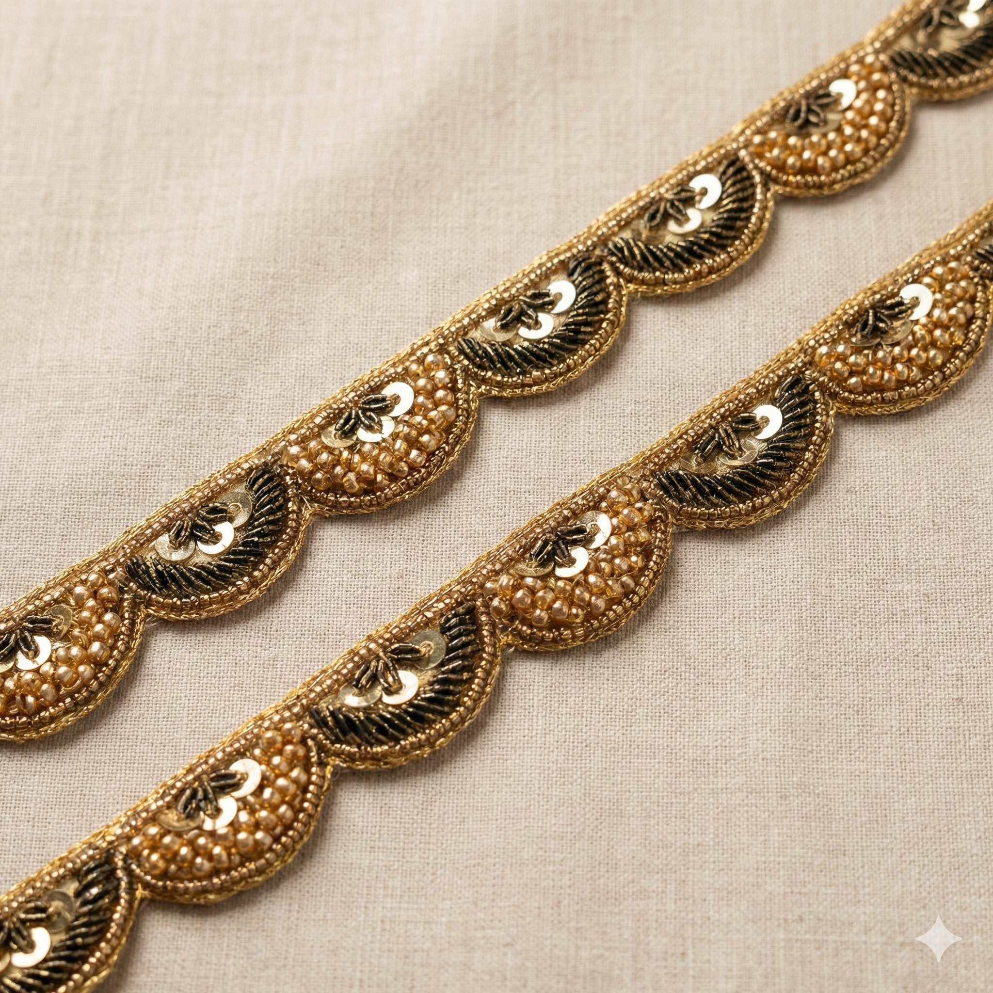 Scalloped Pearl Zardozi Lace Trim – Handcrafted Designer Border