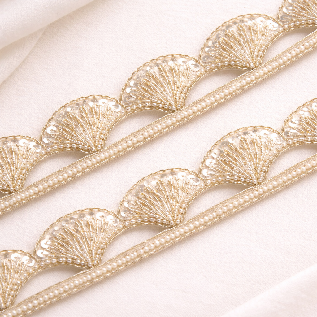 Scalloped Sequin Fan Lace Trim – Handcrafted Designer Border