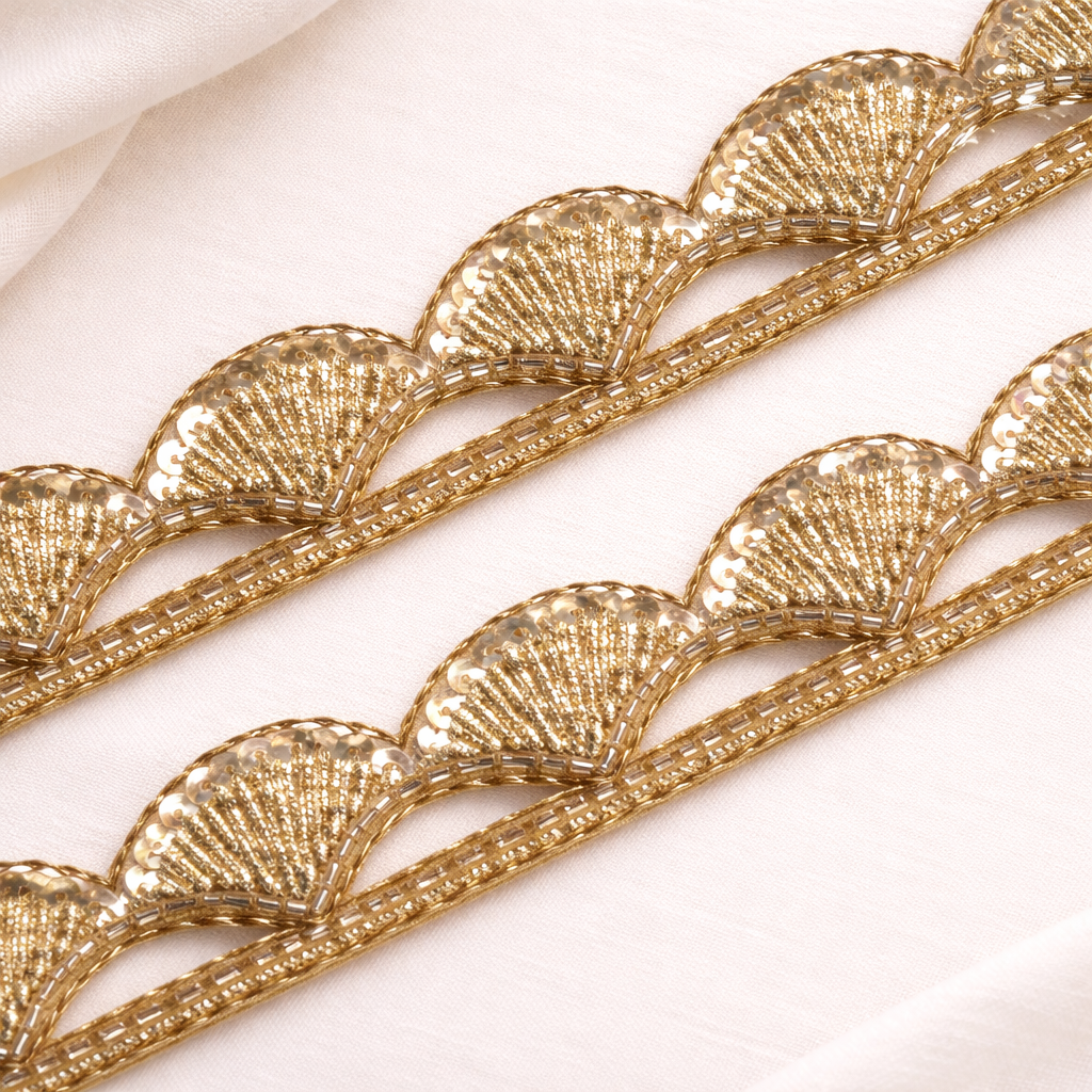 Scalloped Sequin Fan Lace Trim – Handcrafted Designer Border