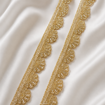 Handcrafted Floral Scallop Beaded Lace Trim for Designer Wear