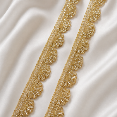 Handcrafted Floral Scallop Beaded Lace Trim for Designer Wear