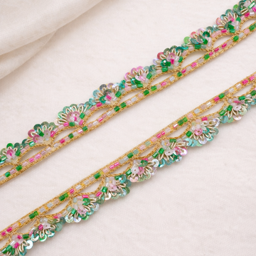 Multicolor Sequin Floral Lace Trim – Handcrafted Designer Border
