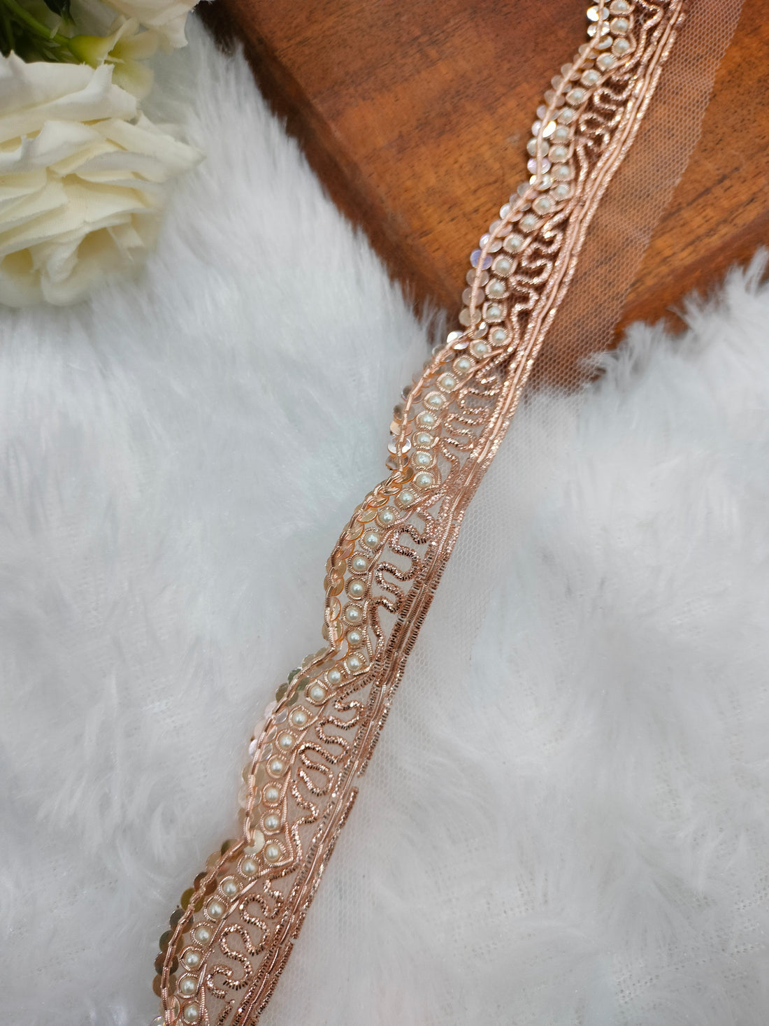 Rose Gold Handwork Zardozi Work Lace