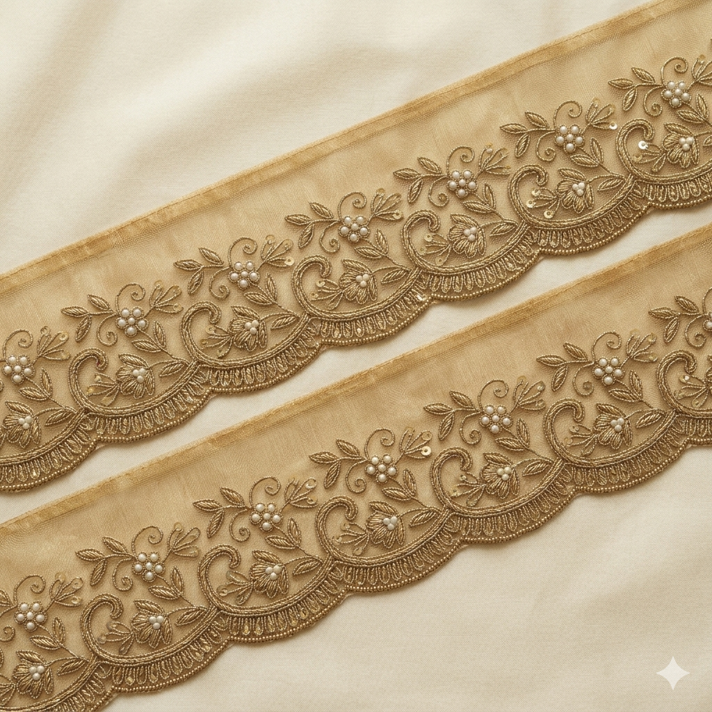 Zardozi Pearl Floral Scalloped Embroidered Lace