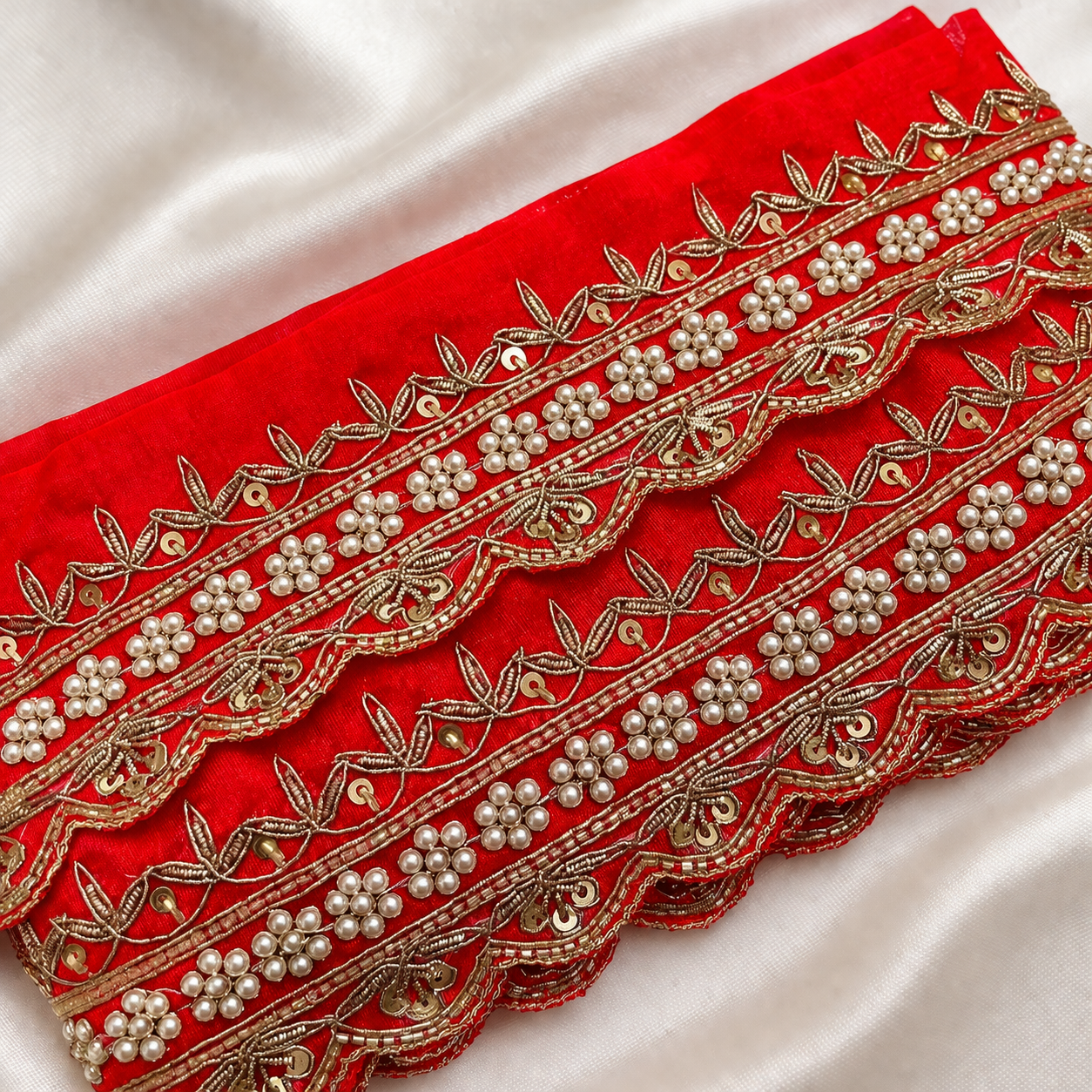 Zardozi Handcrafted Pearl Embroidered Scalloped Lace