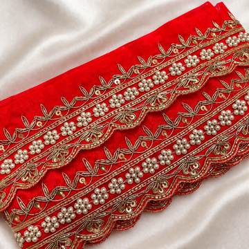 Zardozi Handcrafted Pearl Embroidered Scalloped Lace