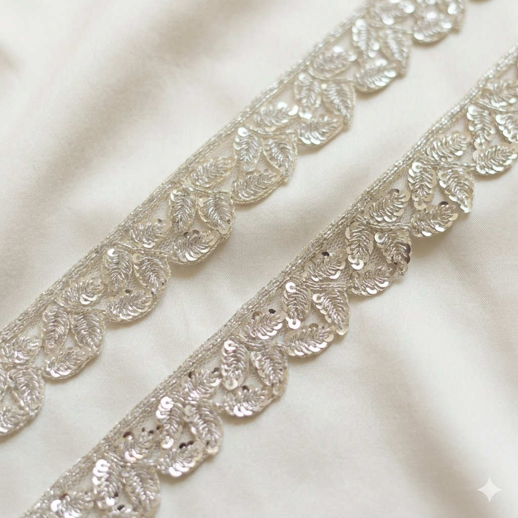 Zardozi Sequin Leaf Embroidered Lace