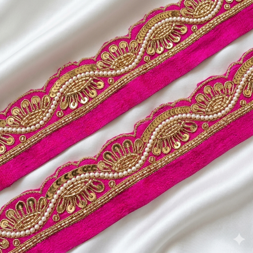 Handcrafted Zardozi Pearl & Sequin Embroidery Lace Border