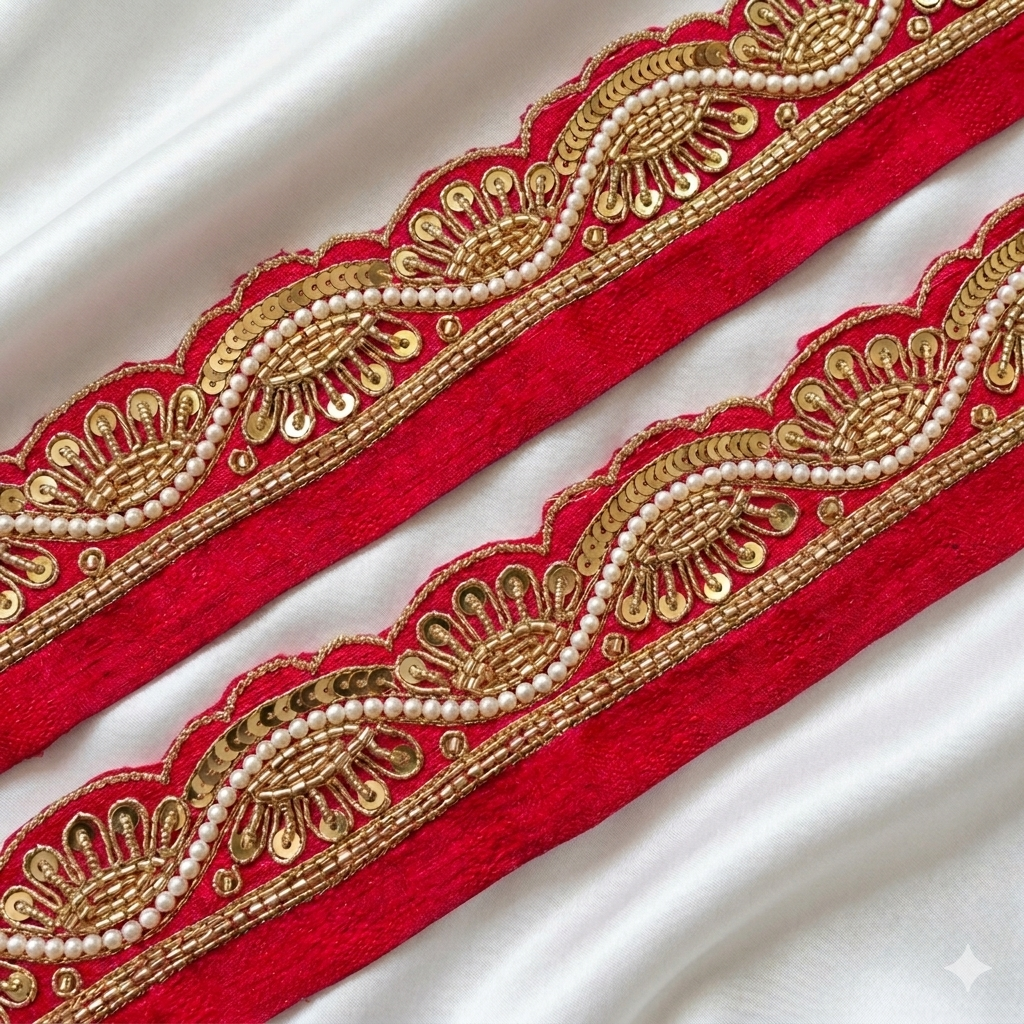 Handcrafted Zardozi Pearl & Sequin Embroidery Lace Border