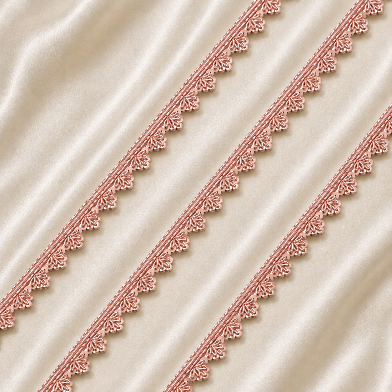 Handcrafted Metallic Fan Motif Embroidered Lace Trim for Designer Wear