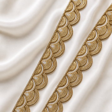 Handcrafted Scalloped Beaded Cutwork Lace Trim for Bridal & Designer Wear