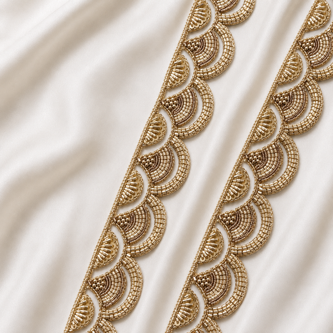 Handcrafted Scalloped Beaded Cutwork Lace Trim for Bridal & Designer Wear