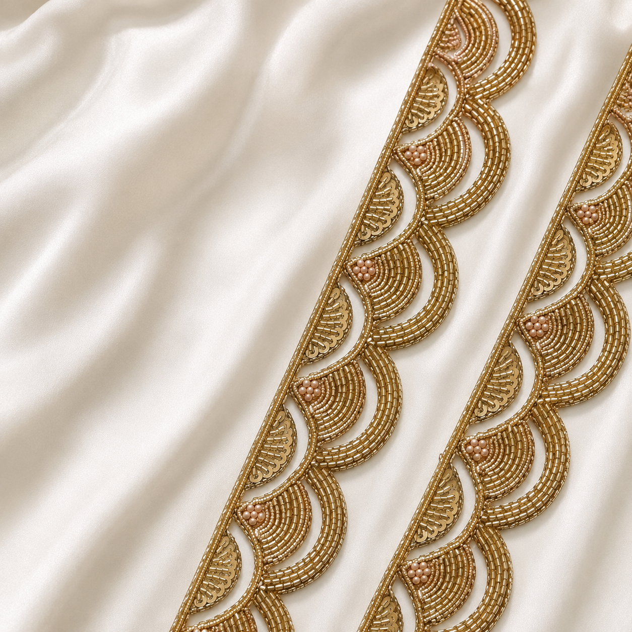 Handcrafted Scalloped Beaded Cutwork Lace Trim for Bridal & Designer Wear