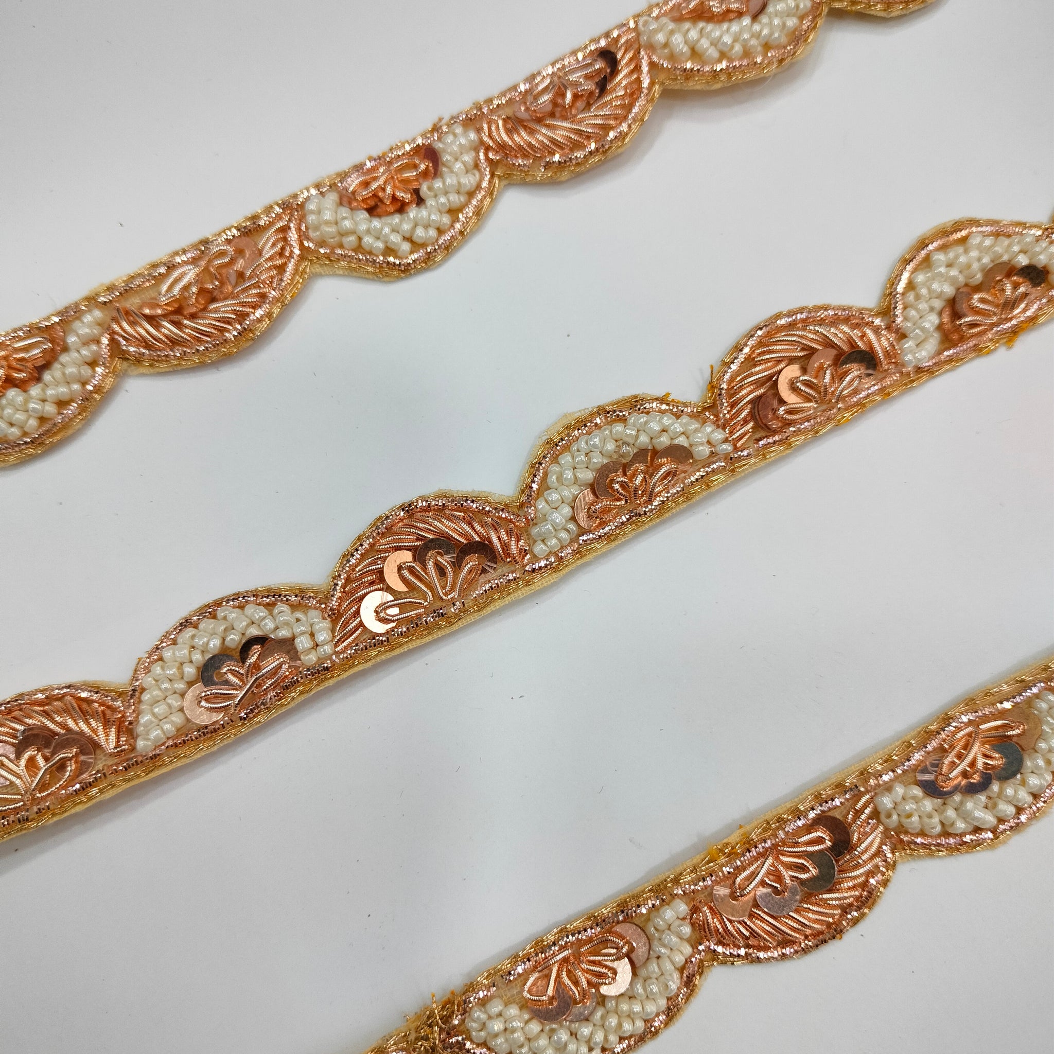 Rose Gold Handwork Zardozi Work Lace