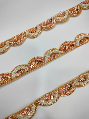 Rose Gold Handwork Zardozi Work Lace