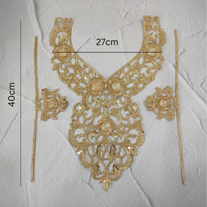 Handcrafted Gold Zardozi Neck Patch Set hover image