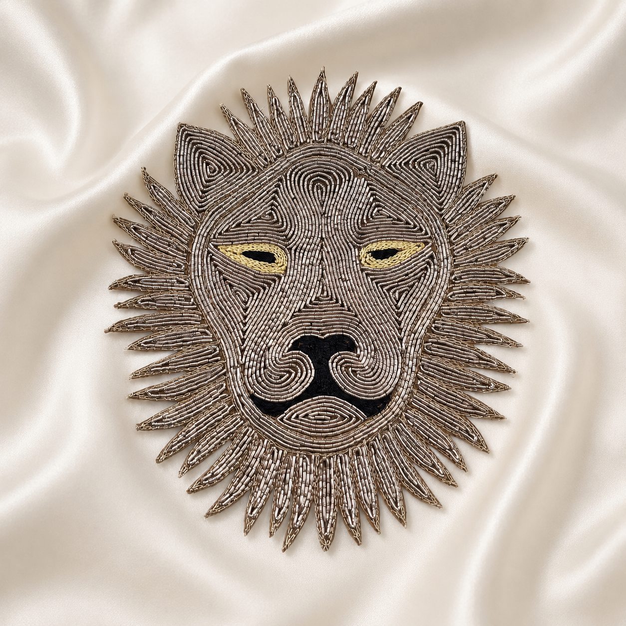 Handcrafted Lion Face Beaded Embroidered Designer Patch