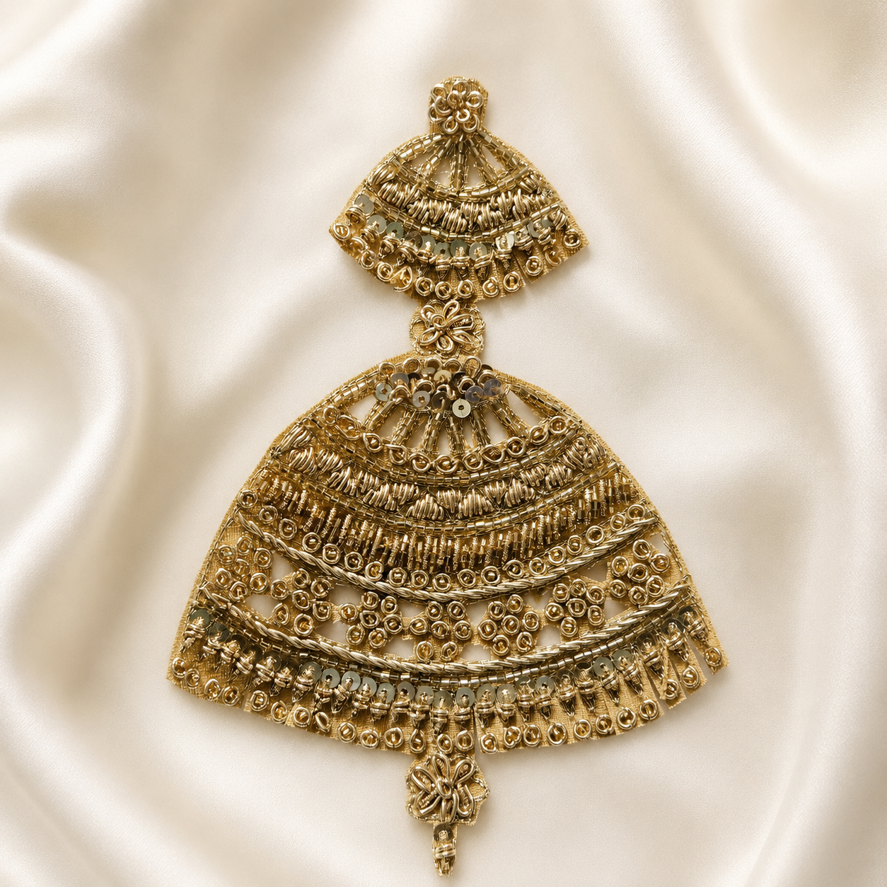 Handcrafted Fan-Shaped Beaded & Sequin Embellished Patch for Designer Wear