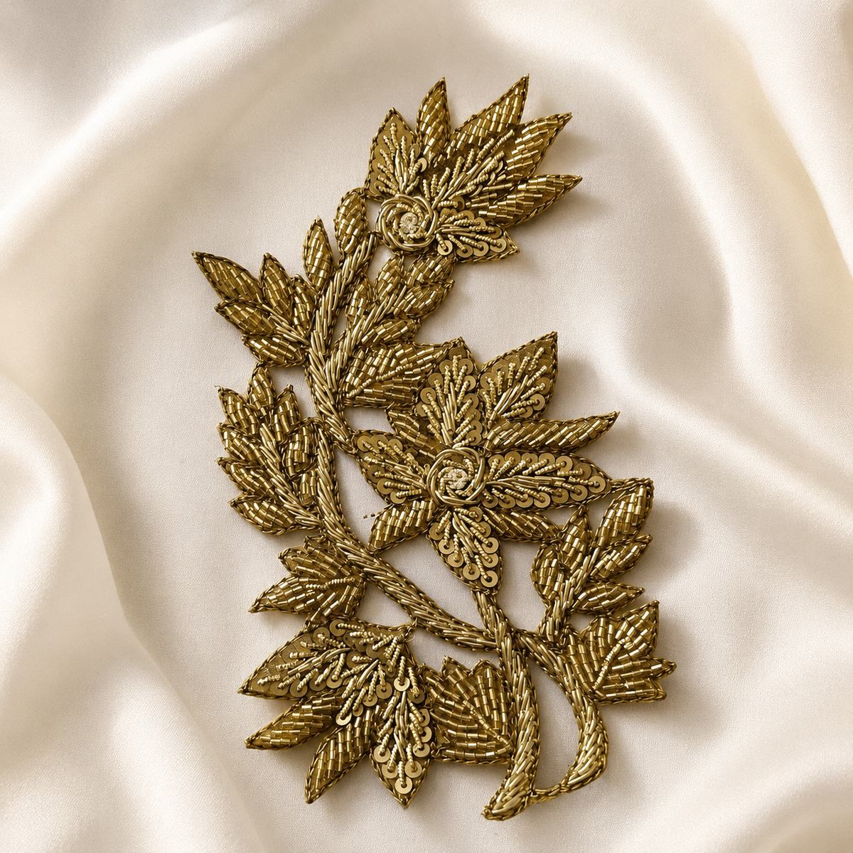 Floral Vine Beaded & Sequin Handwork Appliqué Patch for Bridal & Designer Wear