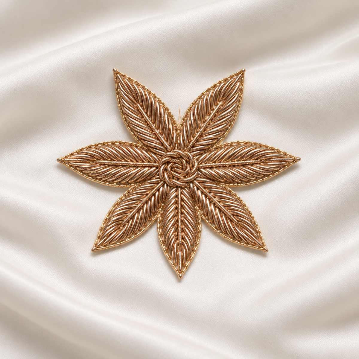 Floral Leaf Metallic Handwork Appliqué Patch for Bridal & Designer Wear