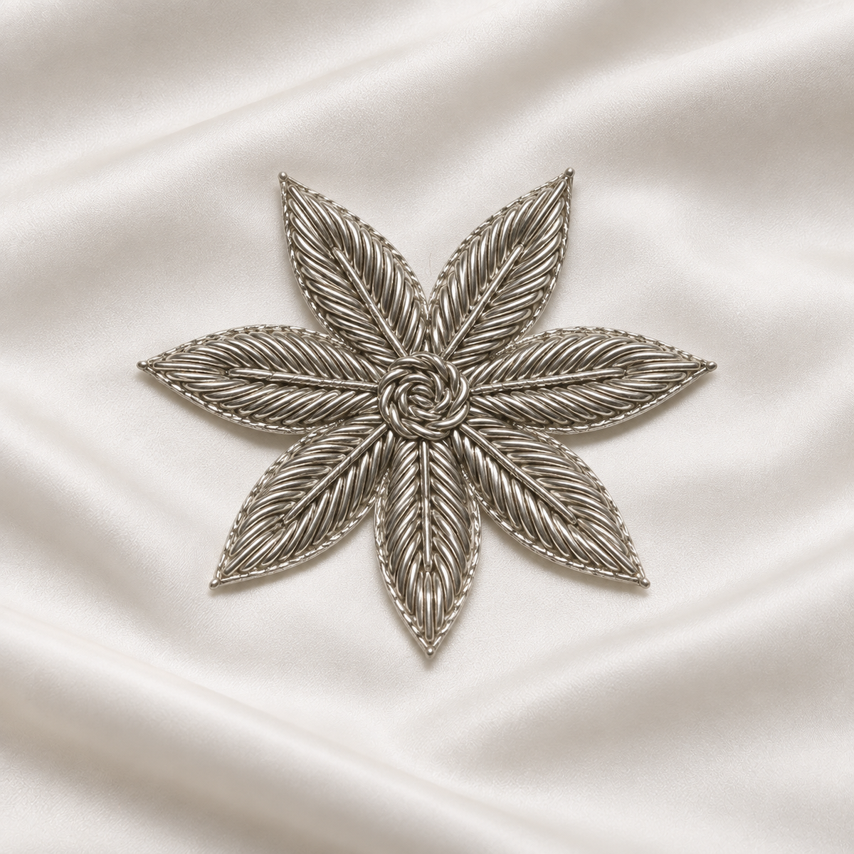 Floral Leaf Metallic Handwork Appliqué Patch for Bridal & Designer Wear