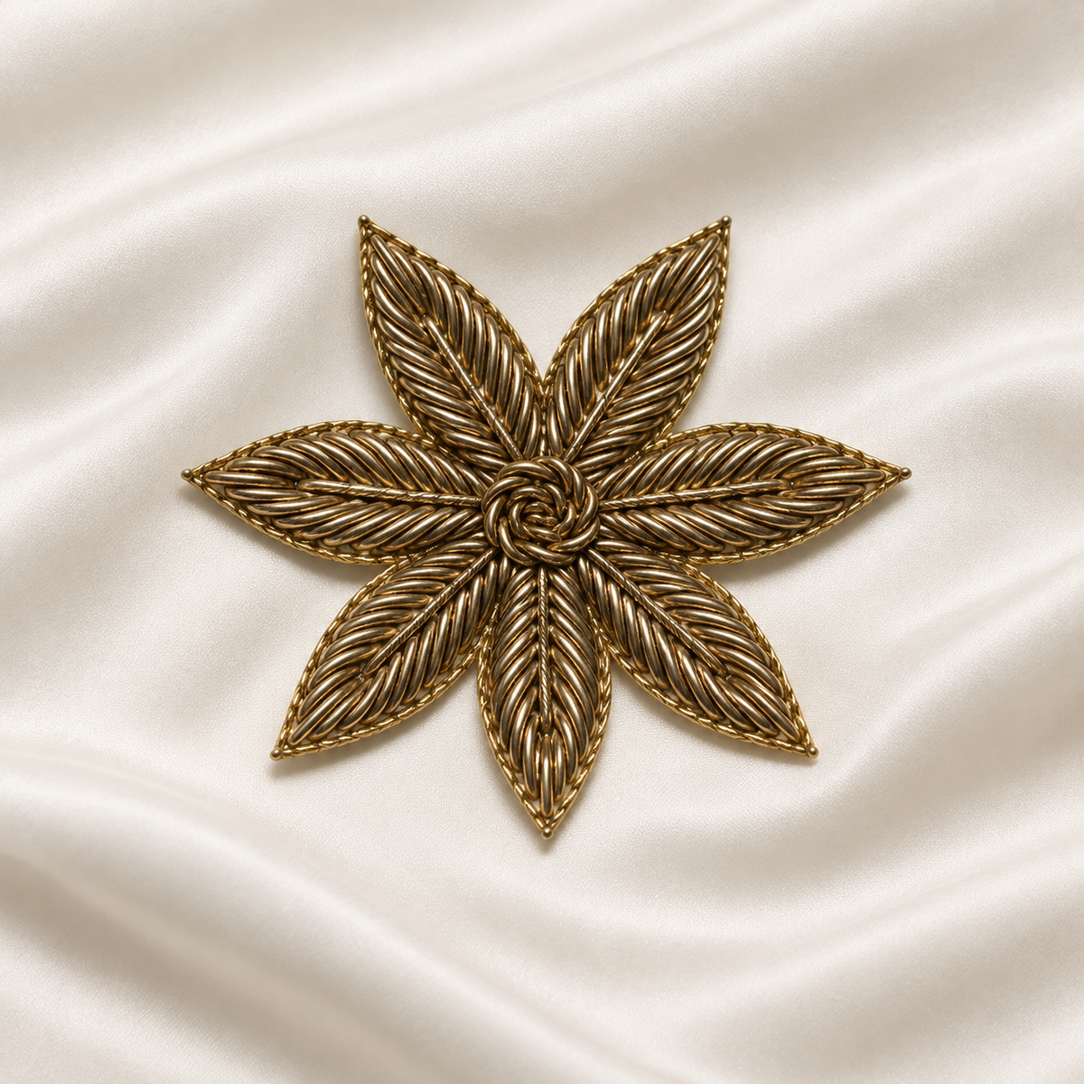 Floral Leaf Metallic Handwork Appliqué Patch for Bridal & Designer Wear
