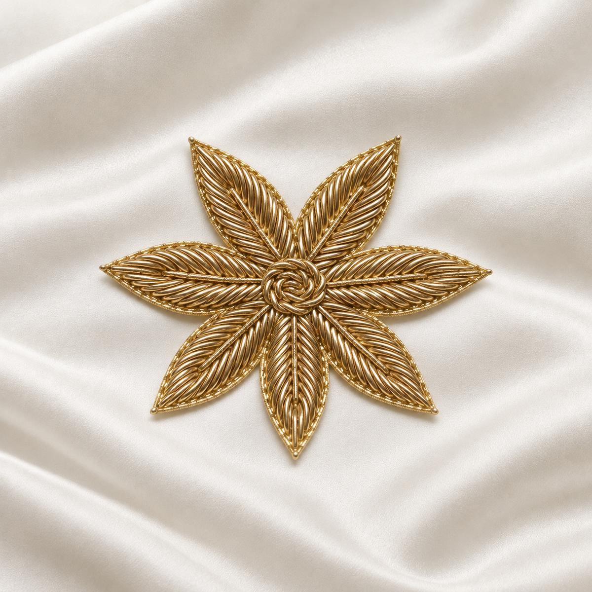 Floral Leaf Metallic Handwork Appliqué Patch for Bridal & Designer Wear