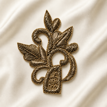 Floral Vine Metallic Handwork Appliqué Patch for Bridal & Designer Wear