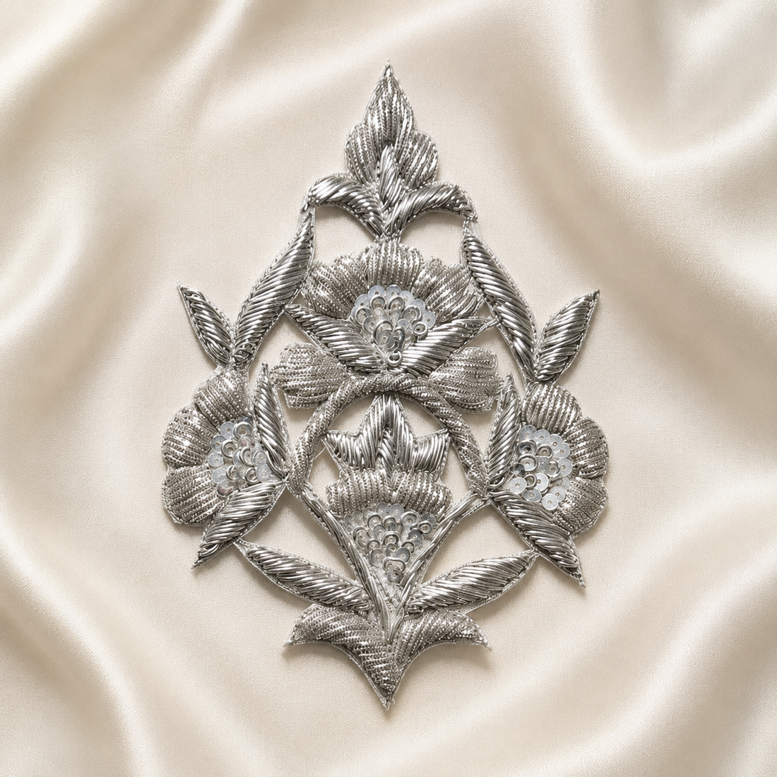 Handcrafted Floral Motif Embroidered Patch with Sequin Work