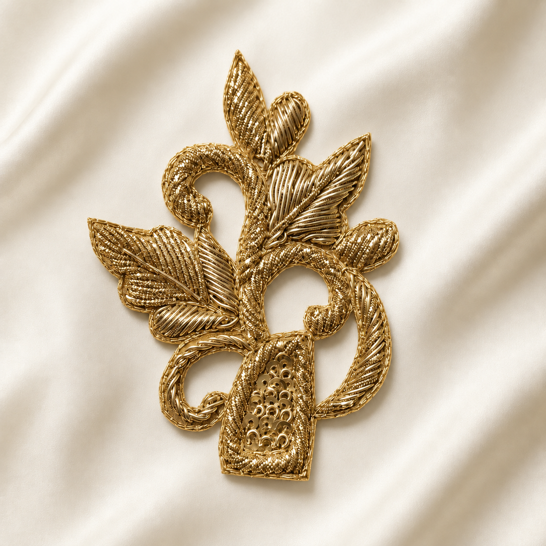 Floral Vine Metallic Handwork Appliqué Patch for Bridal & Designer Wear